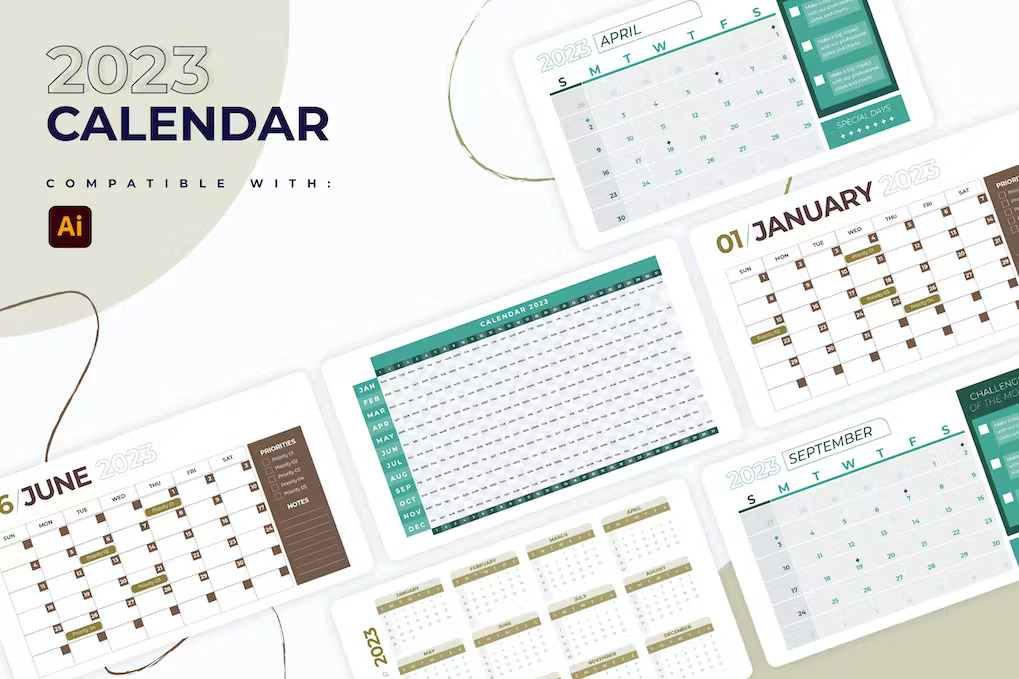 Premium 2023 Calendar Slides Illustrator Infographics  Free Download