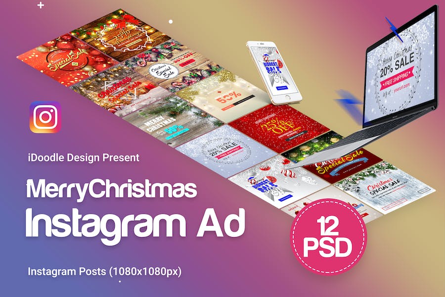 Premium Merry Christmas Instagram Posts – 12psd  Free Download