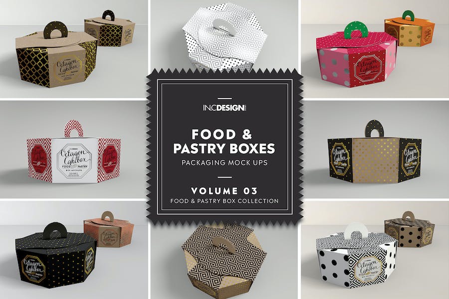 Premium Food Pastry Boxes Vol. 3 Packaging Mockups  Free Download