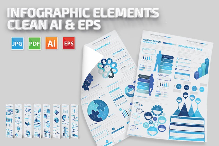 Premium Blue Infographics Elements Template  Free Download