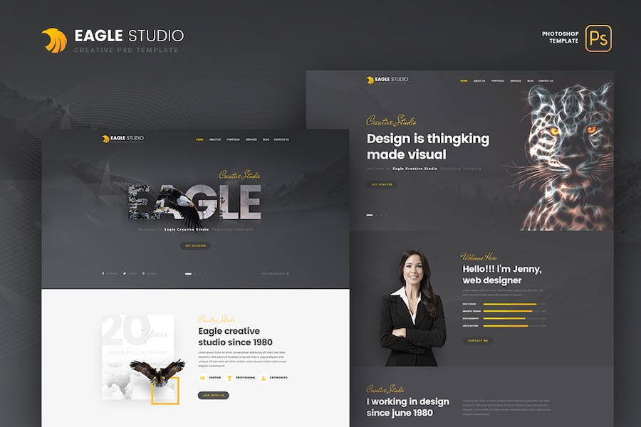 Premium Eagle Studio Creative PSD Template  Free Download