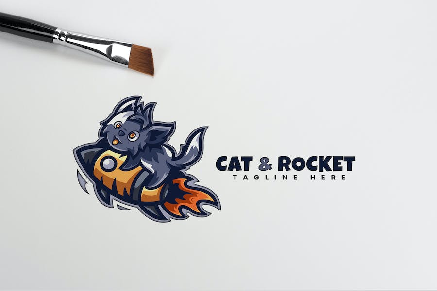 Premium Cat Rocket Logo Template  Free Download