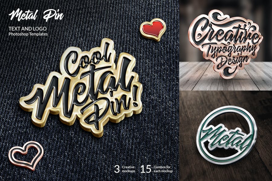 Premium Metal Pin Text and Logo Mockups  Free Download