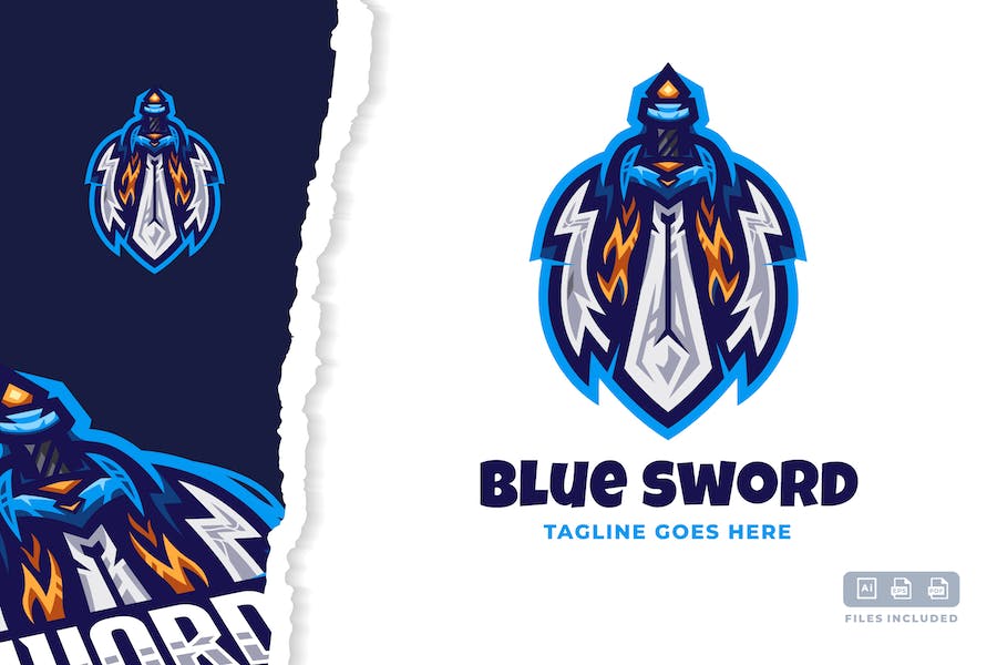 Premium Blue Sword Logo Template  Free Download