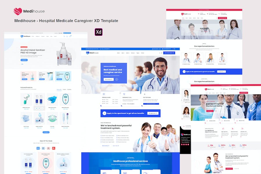 Premium MediHouse – Hospital & Medical Caregiver XD Template  Free Download