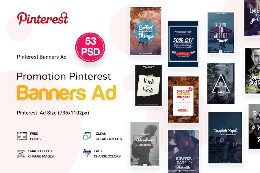 Premium Pinterest Pack Banners & Ad – 53 PSD  Free Download