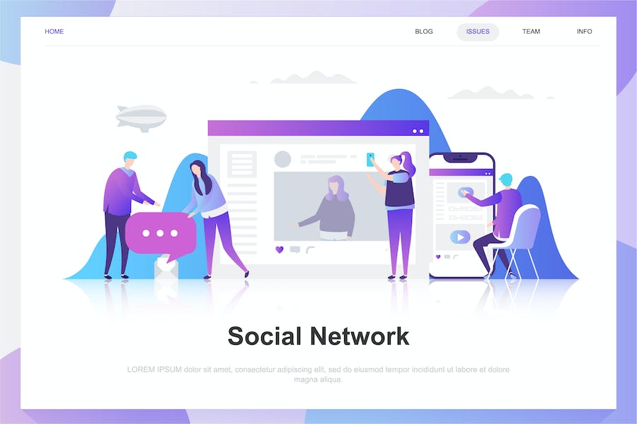 Premium Social Network Flat Concept  Free Download