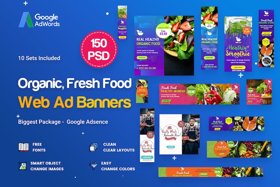 Premium Organic Fresh Food Banners Ad 150 PSD  Free Download