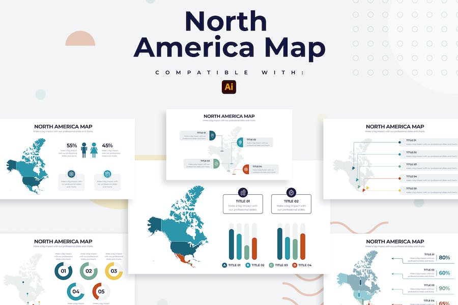 Premium North America Map Illustrator Infographics  Free Download