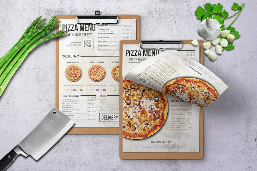 Premium Pizza Elegant Trifold Menu A4 US Letter  Free Download