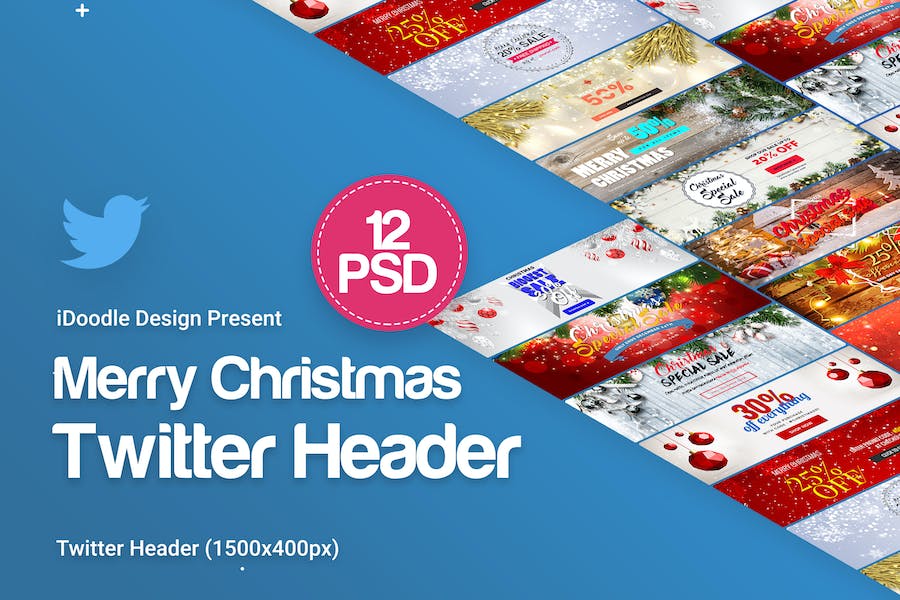 Premium Merry Christmas Twitter Header 12psd  Free Download