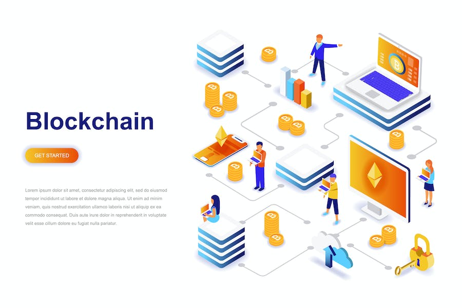 Premium Blockchain and Cryptocurrency Isometric Concept  Free Download