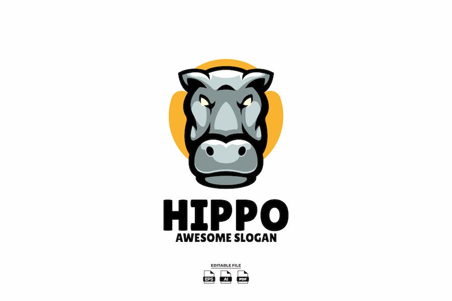 Premium Hippo Head Mascot Design Logo  Free Download