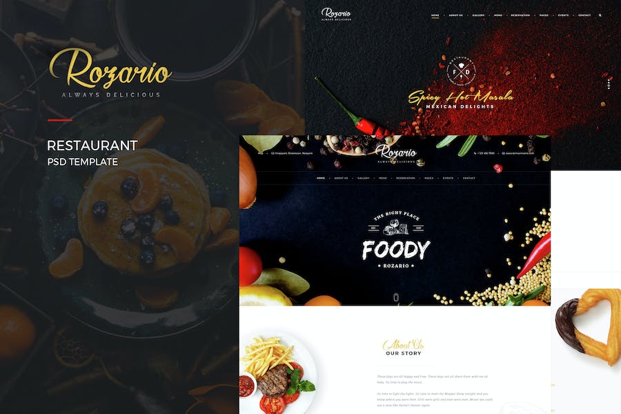 Premium Rozario Restaurant PSD Template  Free Download