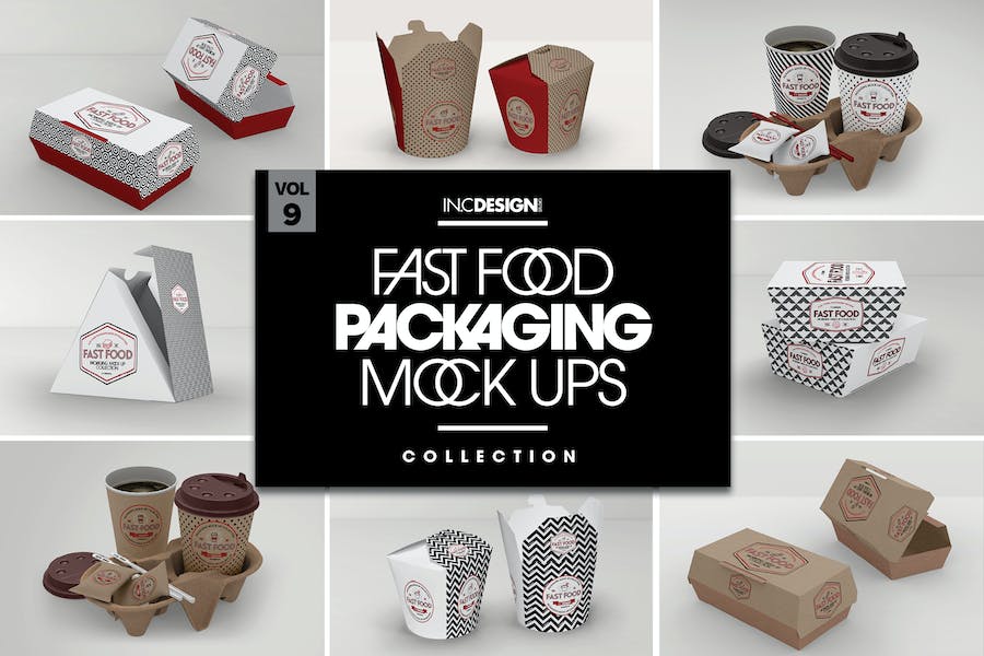 Premium Fast Food Boxes Vol. 9 – Take Out Packaging Mockups  Free Download
