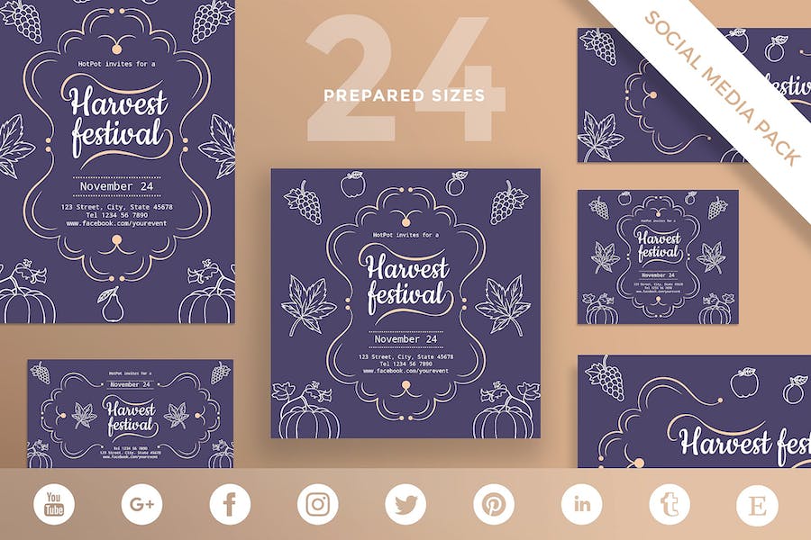 Premium Harvest Festival Social Media Pack Template  Free Download