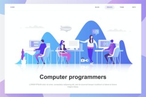 Banner image of Premium Computer Programmers Flat Concept  Free Download