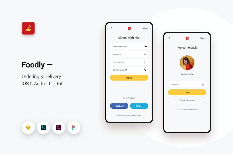 Premium Foodly Ordering & Delivery iOS & Android UI Kit  Free Download