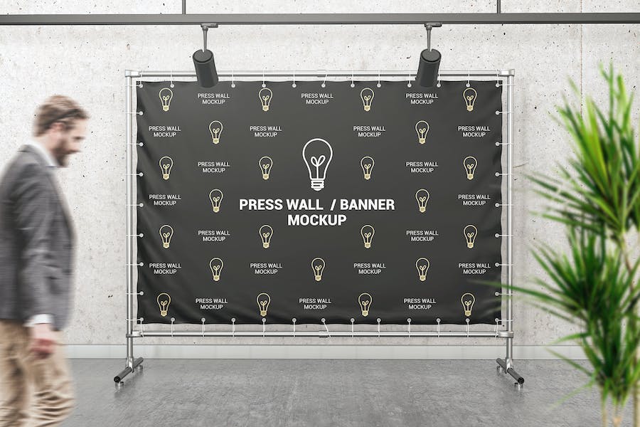 Premium Press Wall Banner Mockup  Free Download