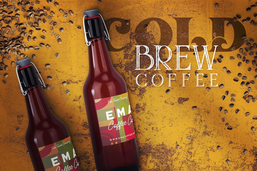 Premium Cold Brew Coffee Bottle Mock-up  Free Download