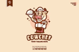 Banner image of Premium Chef Cow Retro Vintage Cartoon Logo  Free Download