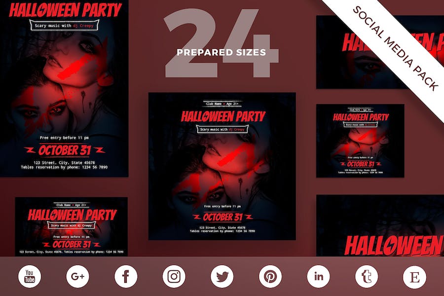 Premium Halloween Party Social Media Pack Template  Free Download