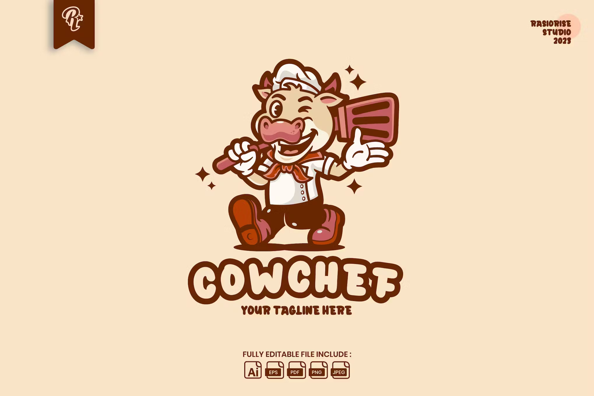 Premium Chef Cow Cartoon Logo  Free Download