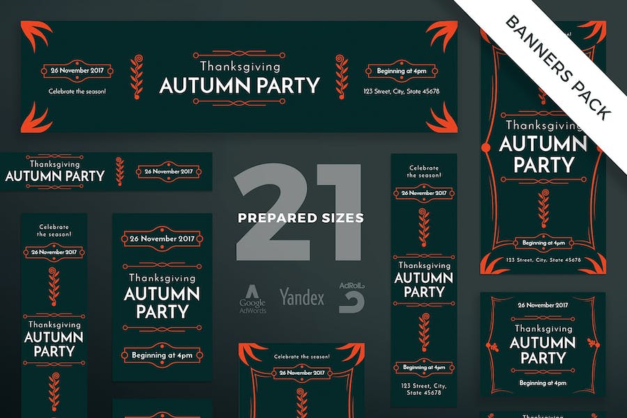 Premium Thanksgiving Party Banner Pack Template  Free Download