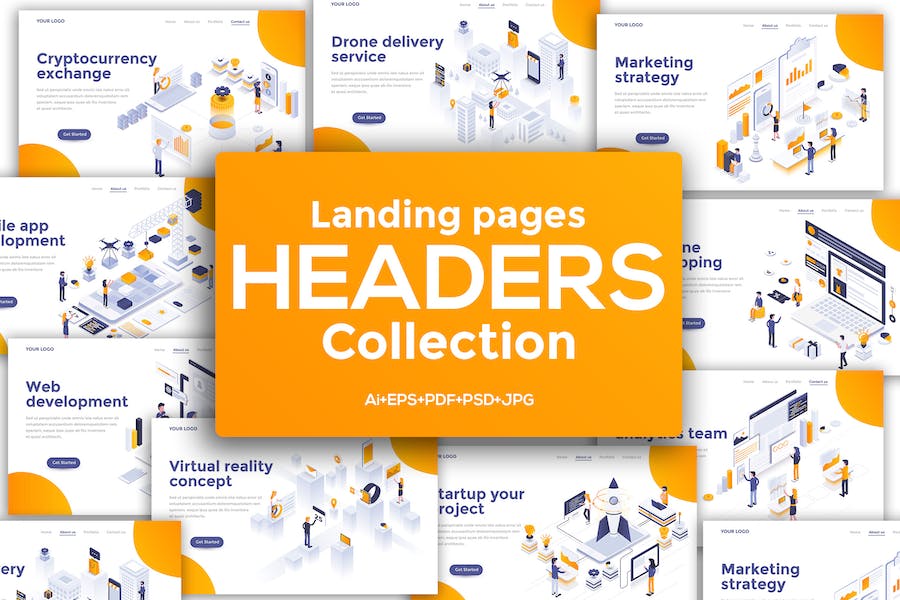 Premium Landing Page Headers Template on Various Topics  Free Download