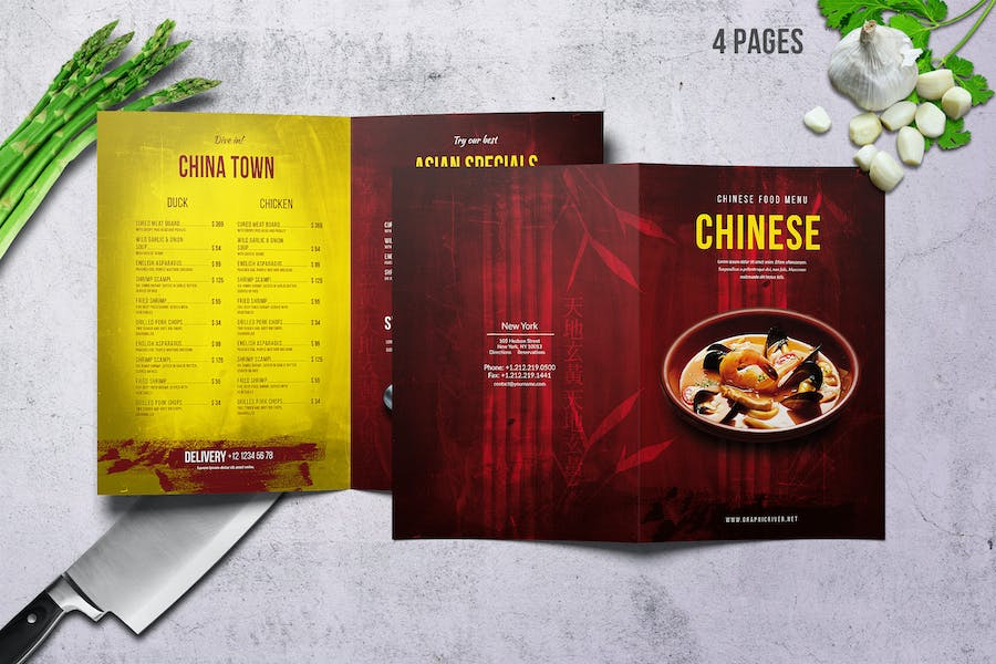 Premium Chinese A4 US Letter Food Menu  Free Download