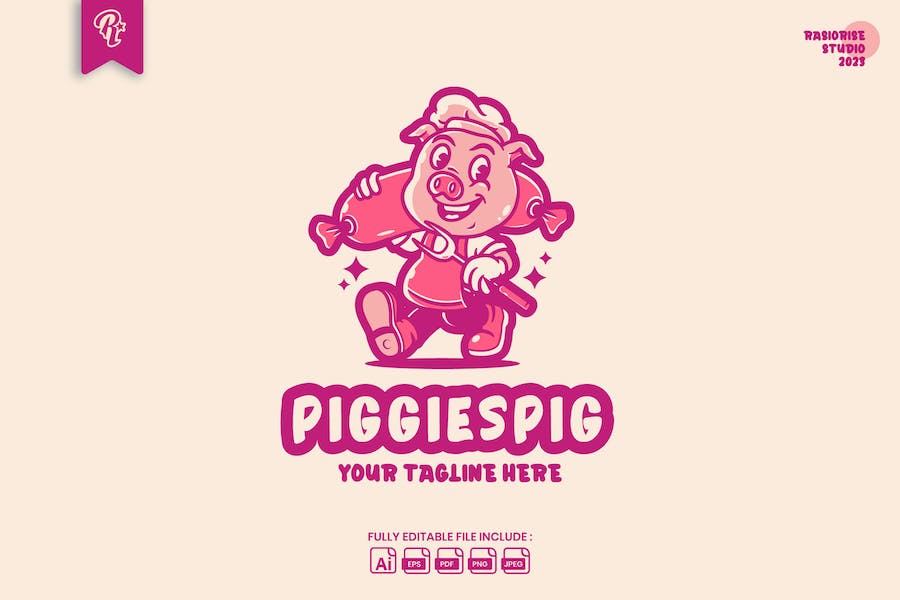Premium Pig Sausage Chef Classic Retro Logo  Free Download