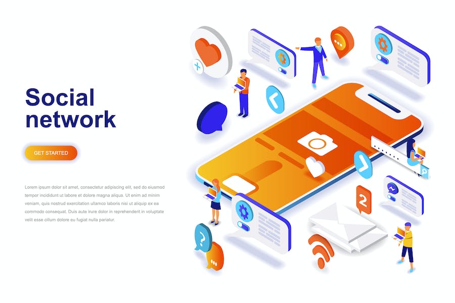 Premium Social Network Isometric Concept  Free Download