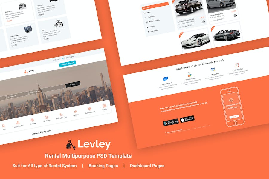Premium Levley Rental Multipurpose PSD Template  Free Download