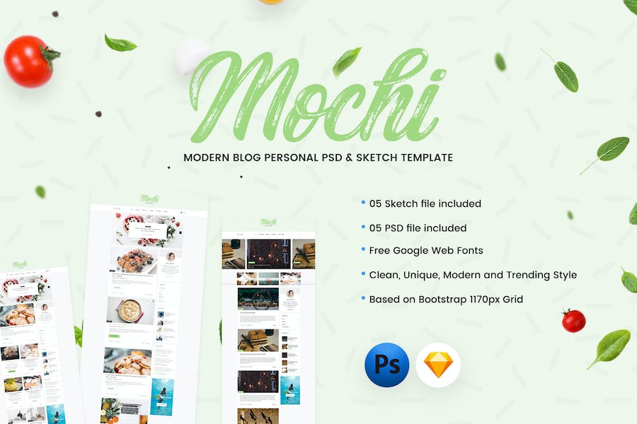 Premium Mochi Personal Blog PSD & Sketch Template  Free Download