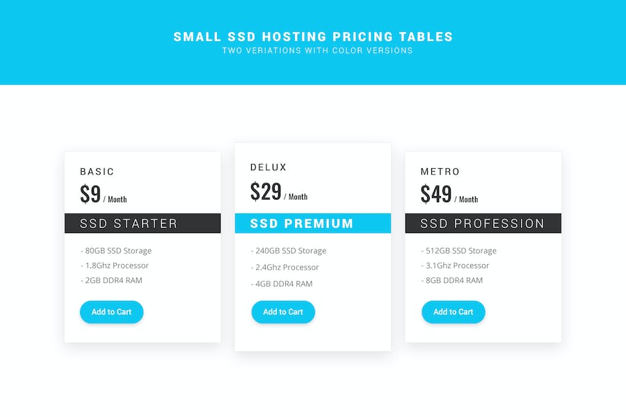 Premium SSD Hosting Small Pricing Tables PSD  Free Download