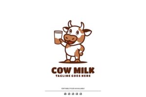 Banner image of Premium Cow Milk Mascot Cartoon Logo  Free Download