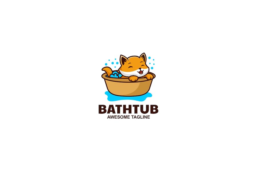 Premium Bathtub Mascot Cartoon Logo  Free Download