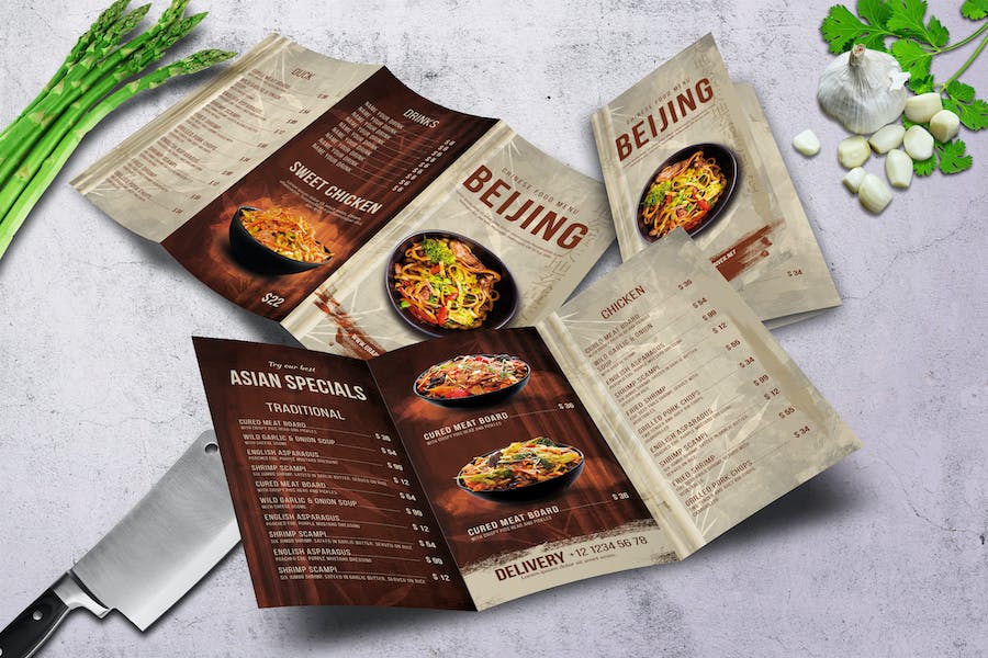 Premium Chinese Trifold A4 / US Letter Food Menu  Free Download