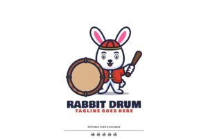 Banner image of Premium Rabbit Drum Mascot Cartoon Logo  Free Download