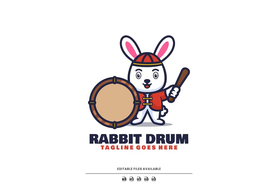 Premium Rabbit Drum Mascot Cartoon Logo  Free Download