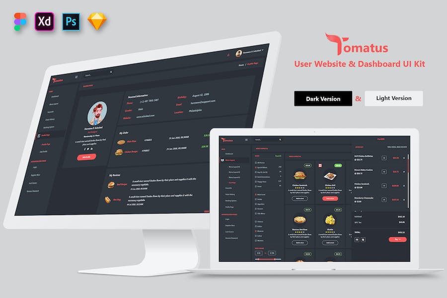 Premium Tomatus Restaurant User Website Dashboard UI Kit  Free Download