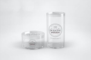Banner image of Premium Clear Cylinder Packaging with Clear Caps Mockup  Free Download