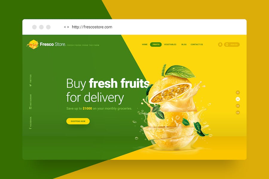 Premium Fresco Store Fruit Hero Header Template  Free Download