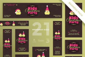 Banner image of Premium Kids Christmas Party Banner Pack Template  Free Download