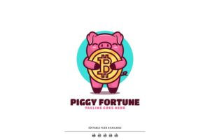 Banner image of Premium Piggy Fortune Mascot Cartoon Logo  Free Download