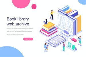 Banner image of Premium Book Library Isometric Concept  Free Download