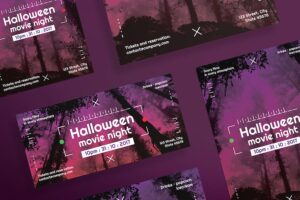 Banner image of Premium Halloween Movie Night Flyer and Poster Template  Free Download