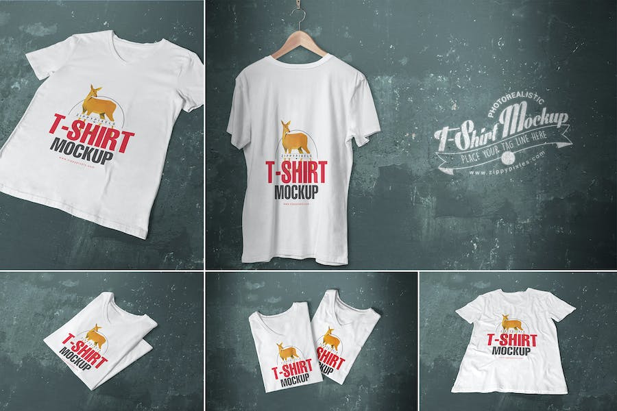 Premium 5 Trendy V-Neck T-Shirt Mockups  Free Download