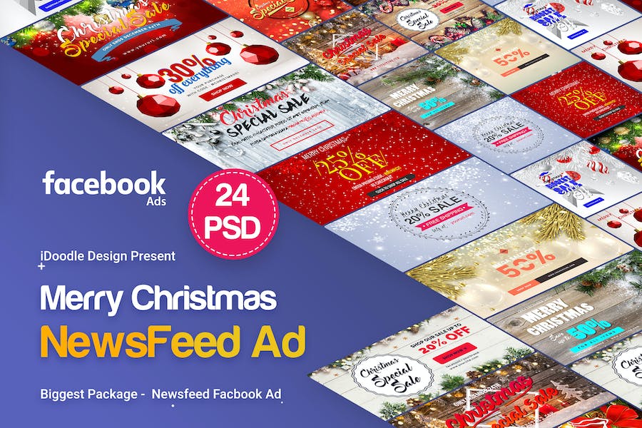 Premium Merry Christmas NewsFeed Banners Ad 24psd  Free Download