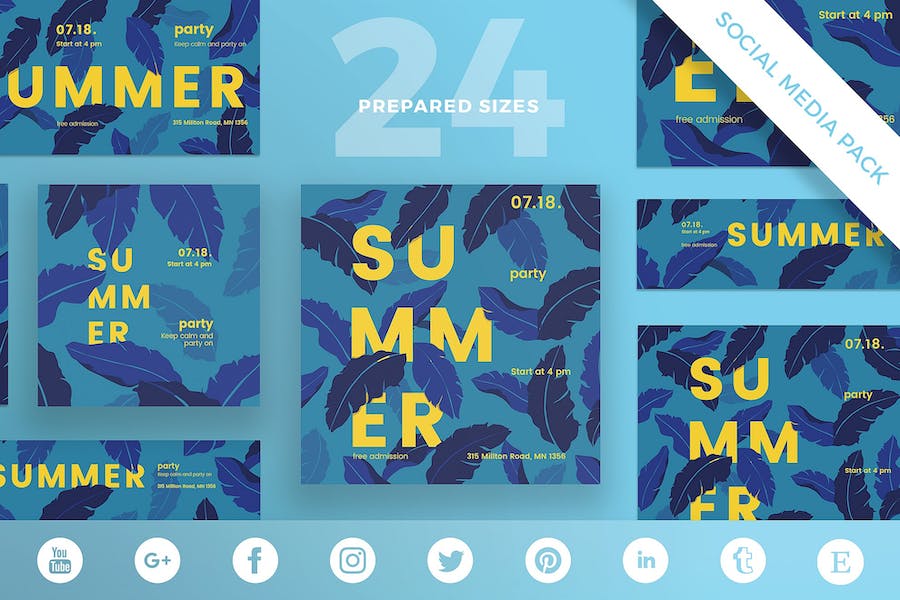 Premium Summer Party Social Media Pack Template  Free Download